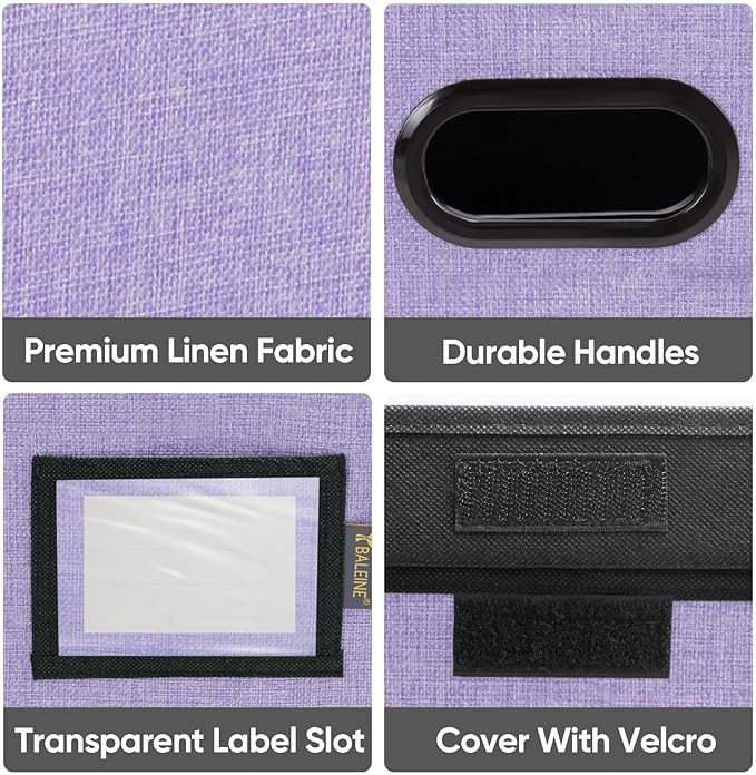 BALEINE File Organizer Box with Lid, Collapsible File Folder Organizer with Plastic Slide, Hanging File Folder Box for Office Document Storage (2 Pack, Purple)