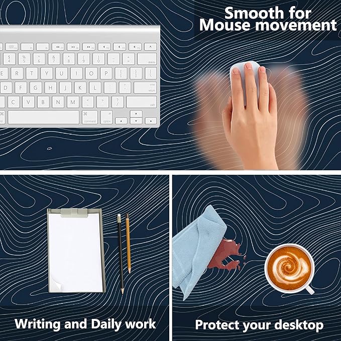 MIOAOSRT Desk Mat,Topographic Map Gaming Mouse Pad,XXL Extended Mouse Pad Mat for Office,Computer,Keyboard with Non-Slip Base Stitched Eges Mousepad 35.4x15.75 inch