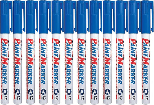 Artline 440XF Paint Markers for Wood, Plastic, and Canvas, Waterproof Marker for Indoor/Outdoor Applications, Opaque Coloring Markers with 1.2mm Bullet Tip - Blue, 12 Pack
