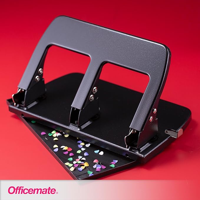 Officemate Medium Duty 3 Hole Punch with Ergonomic Handle, 30 Sheet Capacity, Black (90088)