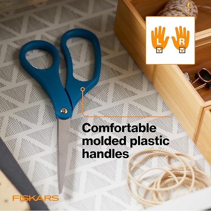 Fiskars 2-Pack 8" Scissors for Office - Stainless Steel Scissors - All Purpose Cutting for Home, Arts & Crafts - Blue