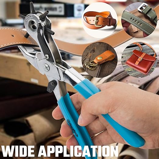 DURATECH Revolving Punch, Leather Hole Punch Tool, 8 Inch, 6 Multi-Hole Size Covers 2mm to 4.5mm, for Belts and Dog Collars, Ideal for DIY Projects