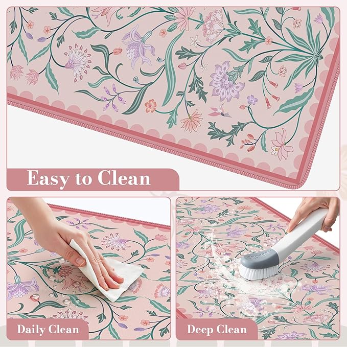 HAOCOO Pink Desk Mat, Aesthetic Flower Mouse Pad, 35.4" x 15.7" Computer Mat, Keyboard Pad Dorm Decor, Non-Slip Mouse Pad for Laptop with Stitched Edges, Home Office Desk Protector