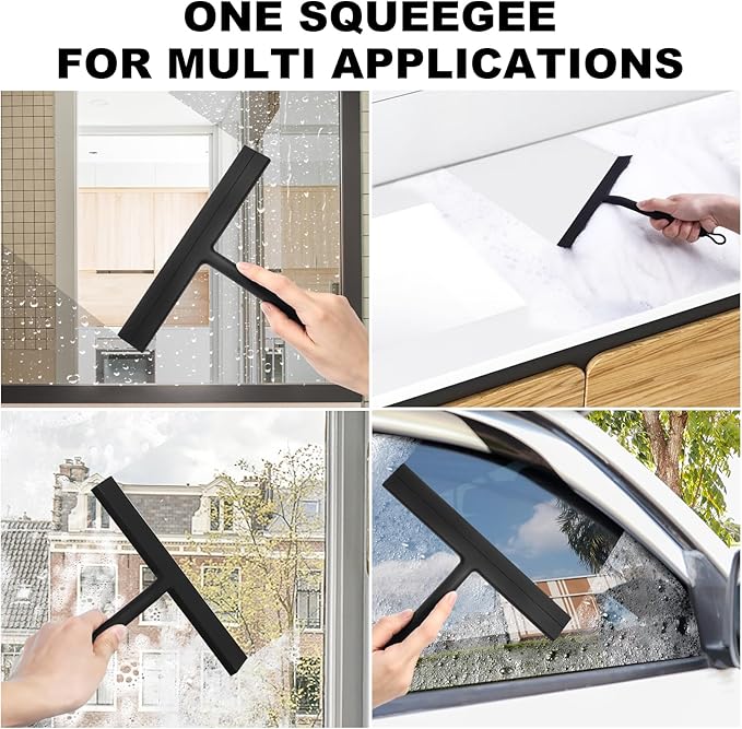wlich Shower Squeegee for Glass Doors and Bathroom, Stainless Steel with Silicone Blade, Window and Mirror Cleaner with No-Drill Hook, Streak-Free Cleaning Tool