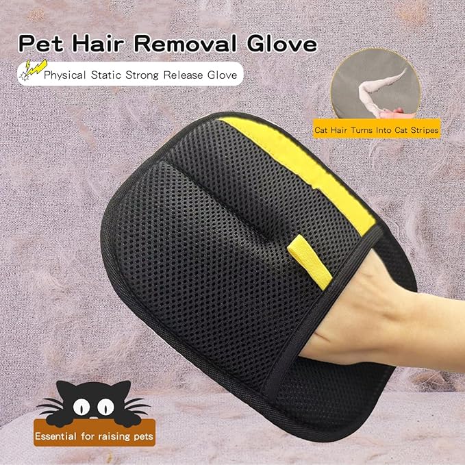 CAIBAO Electrostatic Pet Hair Removal Gloves: Quick Wiping - Reusable & Washable for Sofa Clothing Pet Beds Effortless Cats & Dogs Hair Remover for Busy Pet Owners (3pcs-Black)