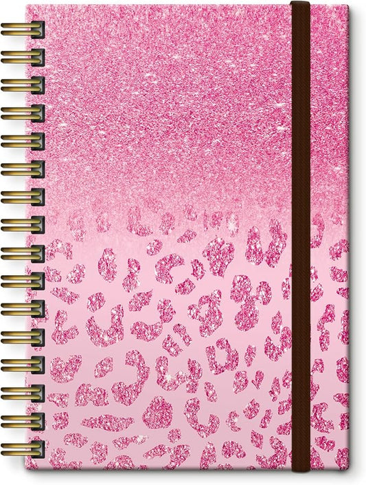 Spiral Journal Notebook,Strong TwinWire Binding with Premium Paper for Girl Women,Cool Funny 120 Pages,100gsm A5 College Ruled NotebookJournal,Perfect for Gifts Nurse Teacher Women(Pink leopard)