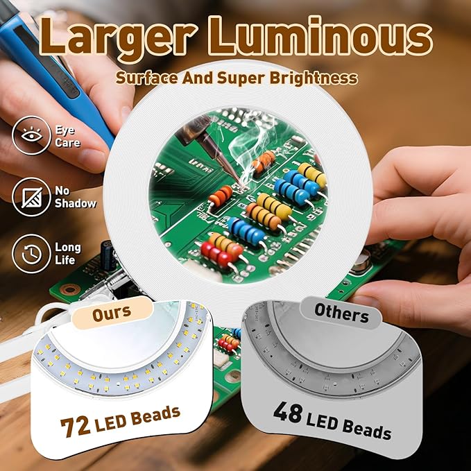 KIRKAS 10X LED Magnifying Lamp with Clamp Real Glass Lens, 3 Color Modes and Stepless Dimmable Magnifier Desk Lamp,Adjustable Swivel Arm Lighted Magnifying Glass for Repair Craft Close Work-White