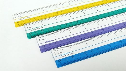 8 inch/20 cm Rulers. Pack of 12 of Premium Quality Plastic Transparent Rulers | Yellow, Green, Red, Blue