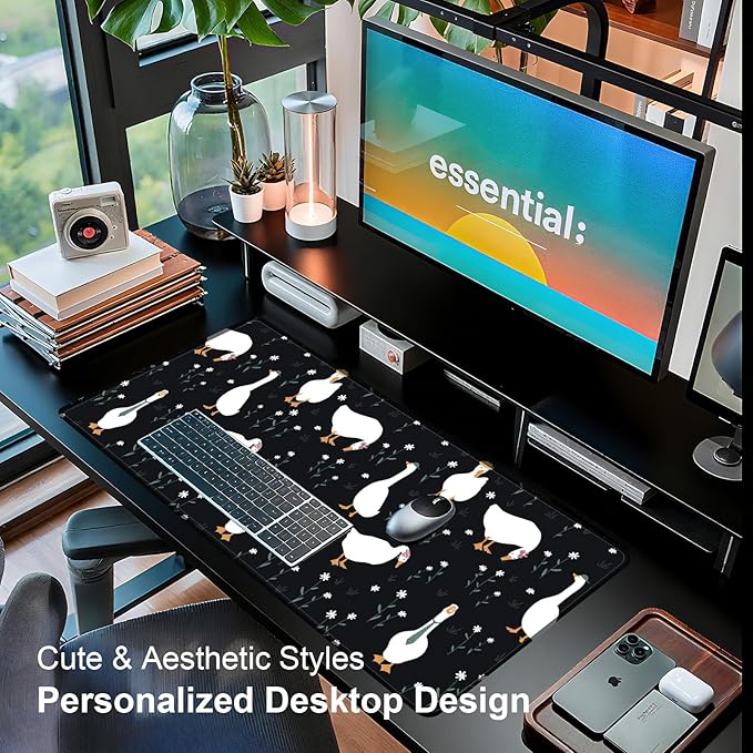 Large Desk Mat, Desk Matt for Desktop, Computer Gaming Mouse Pads, Anti-Slip Rubber Base, Stitched Edges Soft Mat for Desktop Office Home 31.5 x 11.8 Inches (Funny Ducks)