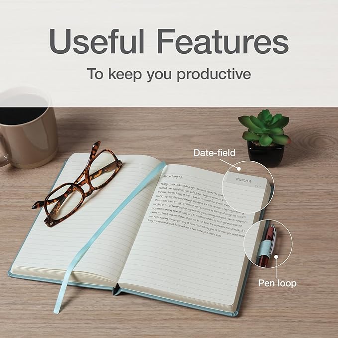 Oxford Journal, Lined Writing Notebook, Writer's Journal, Classic Notebook for School or Office, 320 Pages of Lined Paper, A5 Size, 5.6" x 8.3", Built-in Pen Loop, Light Teal Hardcover (1014494)