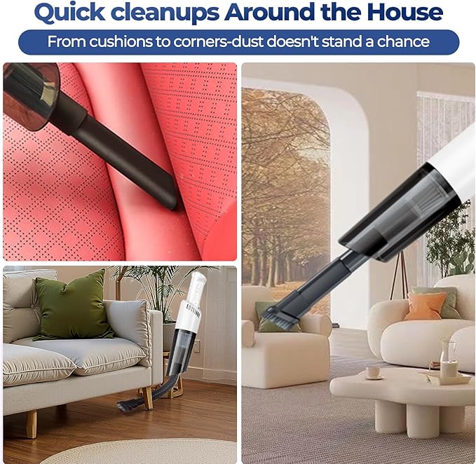 Xquyk Handheld Vacuum Cleaner Cordless, 3600Pa Suction, 50W Motor, Type-C Rechargeable, Bagless HEPA Filter, 20 Min Runtime, Lightweight 0.49 lb, for Car, Sofa, Home, Pet Hair（Black）