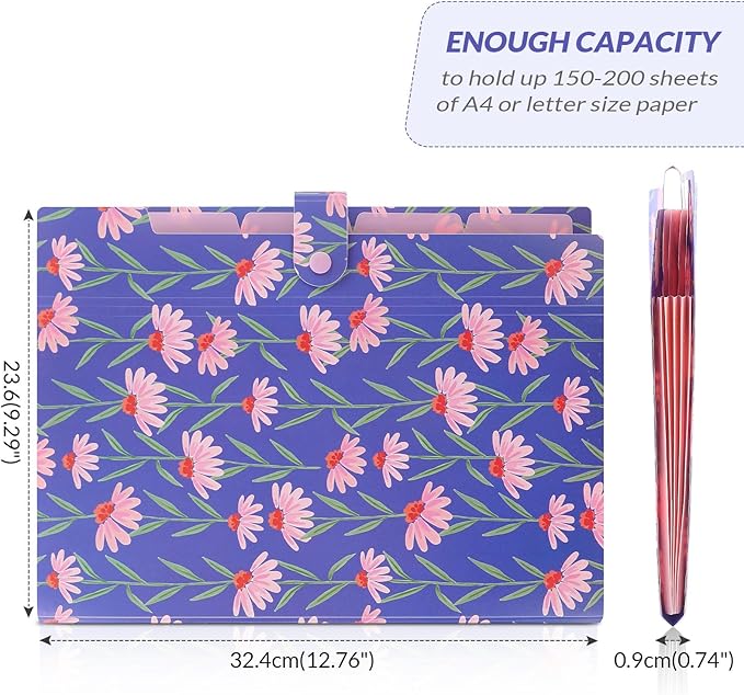 SKYDUE Expanding File Folder with 5 Pockets, Accordion File Organizer,Portable Receipt Paper Documents Organizer,Letter Size Filing Folder School Office Supplies,Periwinkle Blue