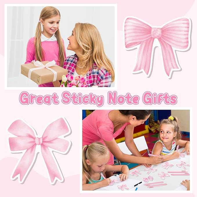 Bright Colors Sticky Notes - 72pcs Coquette Pink Bow Super Sticky Notes Pens Ribbons Set Strong Adhesive Self-Stick Sticking Power Memo Note Pads Page Markers Office Products School Supplies