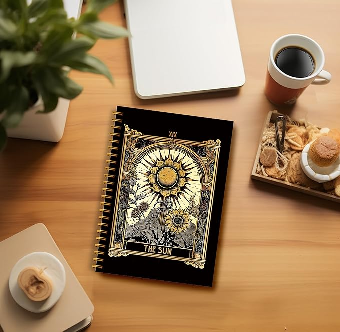 Tarot Card Notebook Journal - The Sun Tarot Notebook 5.5×8.3, Tarot Spiral Bound Notebook Aesthetic with 164 Pages, Witch Journal, Witch Gifts