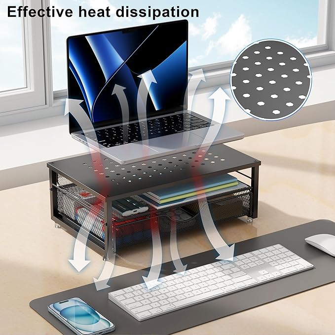 gianotter Computer Monitor Stand Riser, Desk Organizers and Accessories with Drawer, Office Desk Accessories & Workspace Desktop Organizers Storage for Printer Stand (Black)