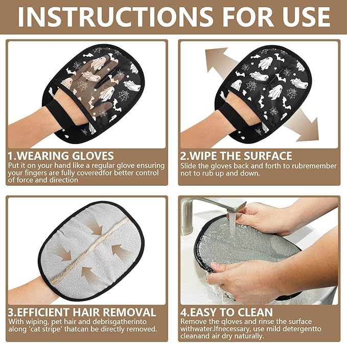 CHPGPUG Bat Ghost Spider Web Pet Hair Removal Glove for Cats & Dogs Reusable Pet Hair Removal Glove pet Hair Electrostatic Gloves