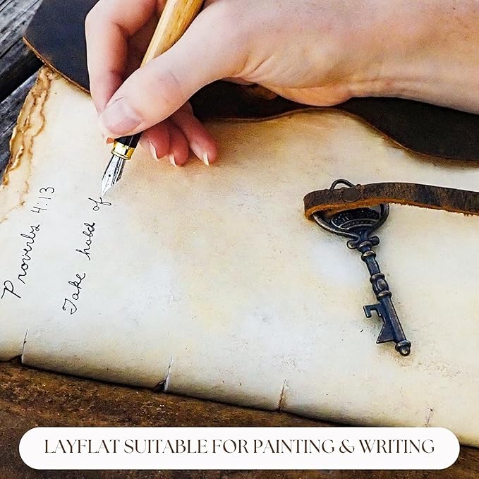 LEATHER VILLAGE Vintage Leather Journal – 200 Handmade Vintage Deckle Edge Paper – Leather bound Journal For Women Men – Vintage Key Closure - Book of Shadows - Blue - 6X4 inches (A6)