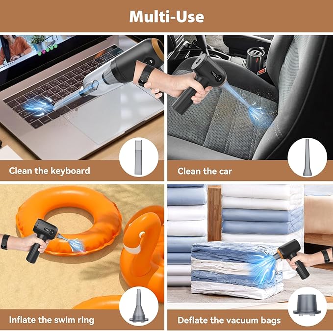 Beautiq Handheld Vacuum Cordless, Handheld Car Vacuum Cleaner 15000Pa with Air Duster, Portable Strong Suction LED Display, Rechargeable Blower Mini for Home Pet Hair Dust