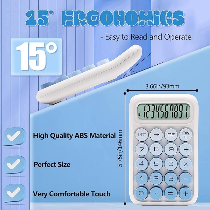 Mechanical Switch Calculator, 10 Digits, Large LCD Display, Purple, Big Buttons, Aesthetic