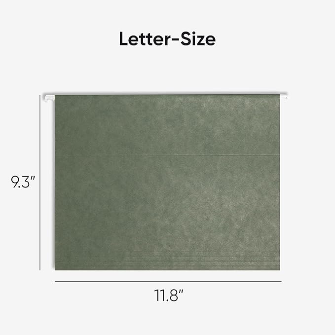 Smead Hanging File Folder, 1/5-Cut Adjustable Tab, Letter Size, Standard Green, Hanging Folders for Filing Cabinets, File Organizer Folder, 25 Per Box (64055)