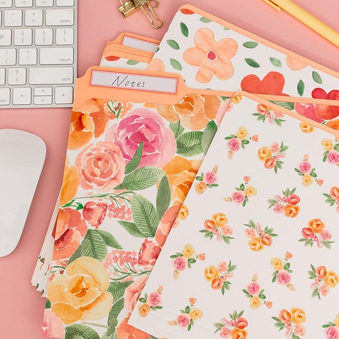 Steel Mill & Co Cute File Folders, Set of 9, Document Organizer for Filing Cabinet, Decorative Letter Size Files, Full Posey/Scattered Posey/Bold Floral