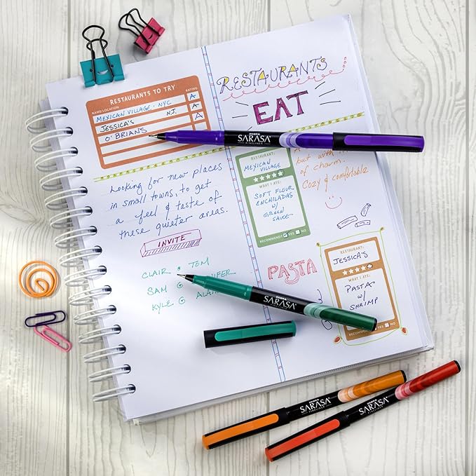 Zebra Pen Sarasa Fineliner Marker Pen, Needle Point, 0.8mm, Assorted Ink Colors, 8-Pack