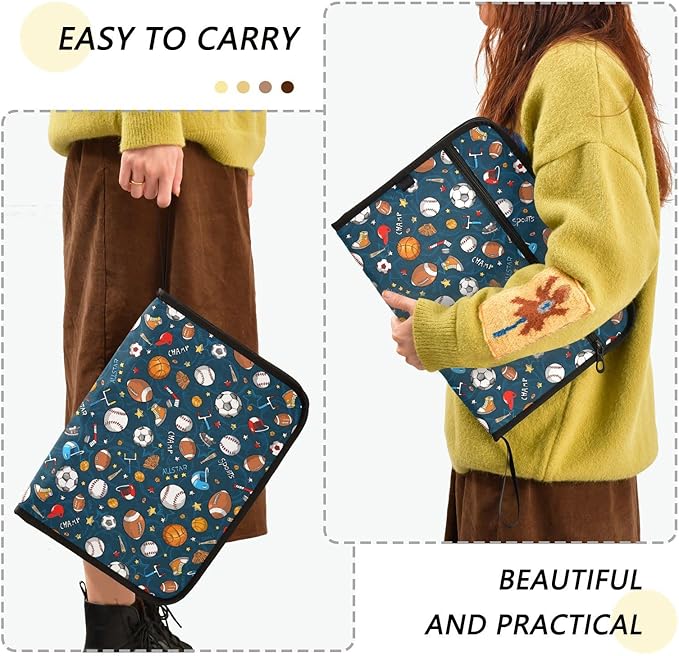 Gredecor Baseball Football Ball Pattern Expanding File Folder 13 Pockets Sports Theme Expandable Filing Folders Accordion Document Files Organizer for A4 Letter Size Paper