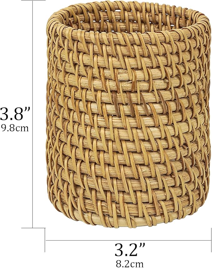 Handmade Rattan Pencil Holder, Pen Holder, Wicker Makeup Brush Holder, Makeup Holder, Pencil Cup, Desk Cup Holder, Toothbrush Cup for Small Items, Office & Home Desktop Organizer (Style B)