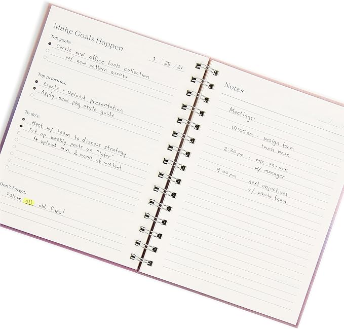 U Brands Coastal Comfort Pink Make Goals Happen Spiral Journal, Silver Hardware, 6” x 8”