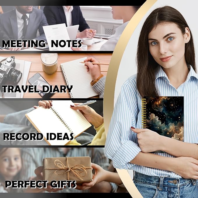 Witchy Starry Night Sky Notebook Journal, Nebula Stars Galaxy Space Journal for Women Men, Aesthetic Spiral Notebook 5.5x8.3, Witchy Office School Supplies