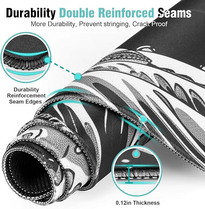 Japanese Sea Wave Gaming Mouse Pad, 31.5×11.8in Japanese Kanagawa Black Mousepad Desk Mat, High-Performance Smooth Precision Fabric Mousepad for Fluid Control, Stable Non-Slip Rubber Base Mouse Pad