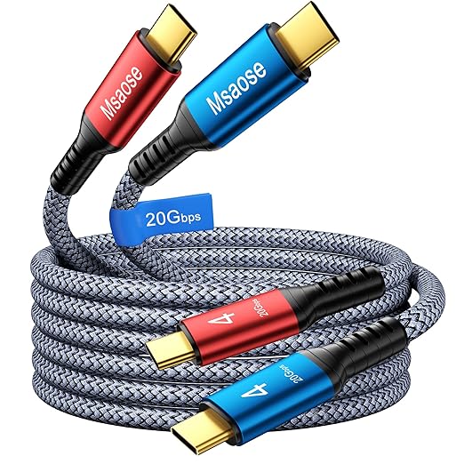 Msaose Braided Thunderbolt 4 Cable 15 FT 2 Pack Compatible, 20Gbps, 240W PD, 5K@60Hz, 4K@60Hz for Mac mini M4 / M4 Pro, iPhone 17, MacBook Pro/Air, SSD, Docking, eGPU, XPS, USB4