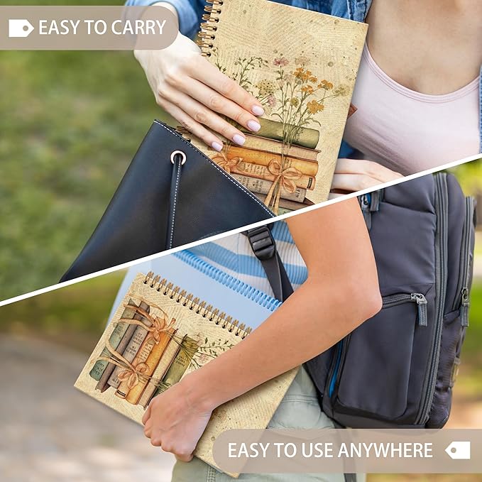 Book Floral Notebook Journal - Vintage Floral Journal, Vintage Flower Bow Book Lovers Spiral Notebook, Vintage Notebooks Gifts for Women, Book Lovers Gifts School Office Supplies, 6x8.2In