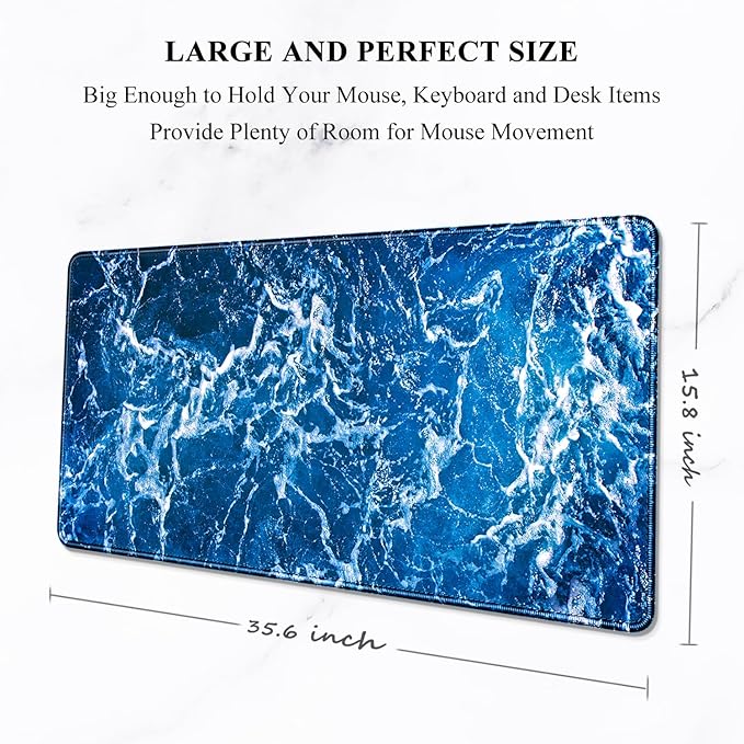 Auhoahsil Large Mouse Pad, XXL Desk Pad, Extened 35" x 15", Non-Slip Rubber Base, Stitched Edges, Superior Surface, Waterproof Keyboard Mat, Large Mousepad for Gamer, Office & Home, Beautiful Ocean