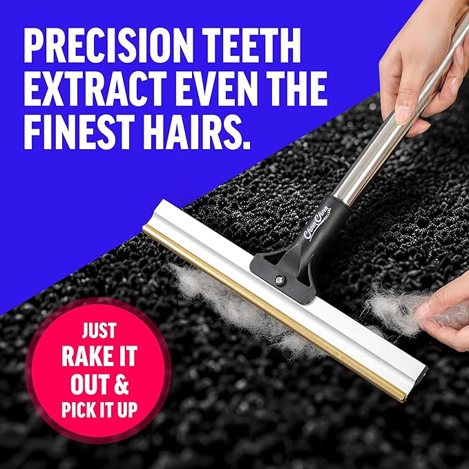 ChomChom Carpet Rake – Adjustable Pet Hair Remover Tool Up to 64 in Long – Deep Clean Embedded Pet Hair with Teeth Technology – Reusable, Quiet – for Carpets, Stairs, Rugs, Pet Beds, Cars & More