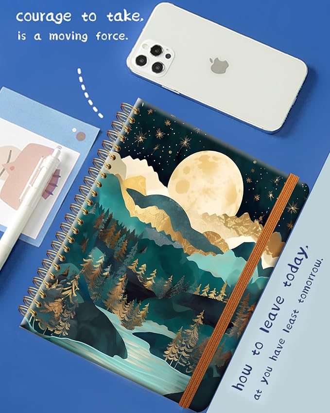 Ruled Spiral Writing Notebook,A5 Hardcover Lined College Journal for Women Lady Girl,Strong Twin-Wire Binding with Premium Paper,8.4" X 6",Perfect for School,Office,Home Gifts(mountain natural