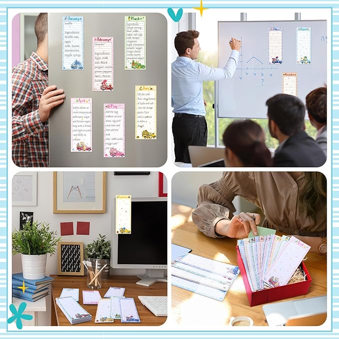 Eaasty 12 Pcs Seasonal Magnetic Notepads for Refrigerator Monthly Magnetic Grocery List 9 x 3.5 Magnet Memo Pads 30 Sheet Per Pad Shopping to Do List for January to December (Text Style)