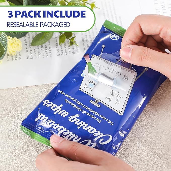 60 Counts Whiteboard Wet Wipes Dry Erase Board Cleaning Non-toxic Whiteboard Wipes Resealable Convenient Dry for Home Classroom School Office