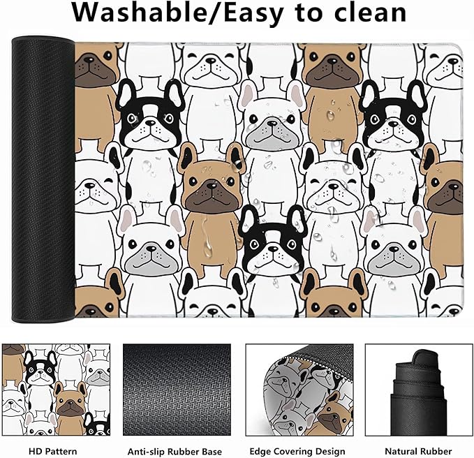 MIOAOSRT Cute Puppy Pet Desk Mat,French Bulldog Extended Gaming Mouse Pad,Large Non-Slip Rubber Base Mousepad with Stitched Edges,Waterproof Mouse Mat Desk Pad for Office Game Home 35.4x15.75 in