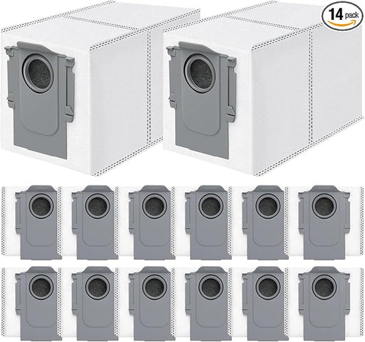 Bluearks 14Pcs Compatible with Roborock Qrevo Series/S8 MaxV Ultra/Saros 10R/QV35A Robot Vacuum,3.2 Liter Large Capacity Activated Carbon Adsorptio Bags,Four-Layer Sealed Disposable dust bag,9 Week