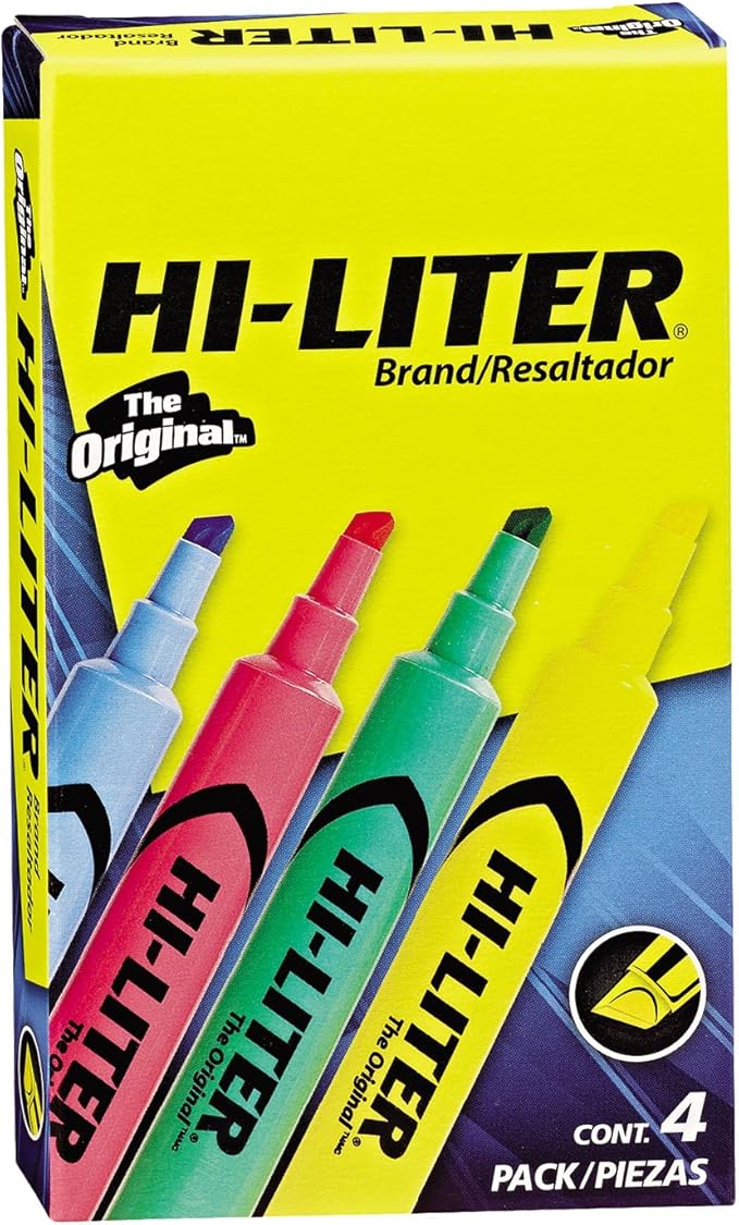 AVERY 17752 HI-LITER Desk-Style Highlighter, Chisel Tip, Assorted Colors, 4/Set