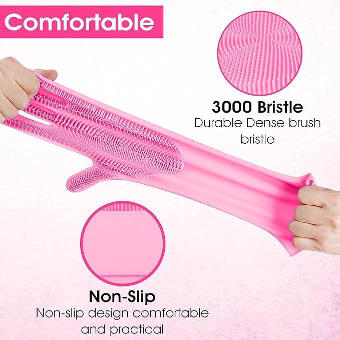 ZENELANEP Pet Grooming Gloves, High-Density Silicone Gloves with Enhanced Five Finger Design for Bathing and Massaging Dogs and Cats (Pink)