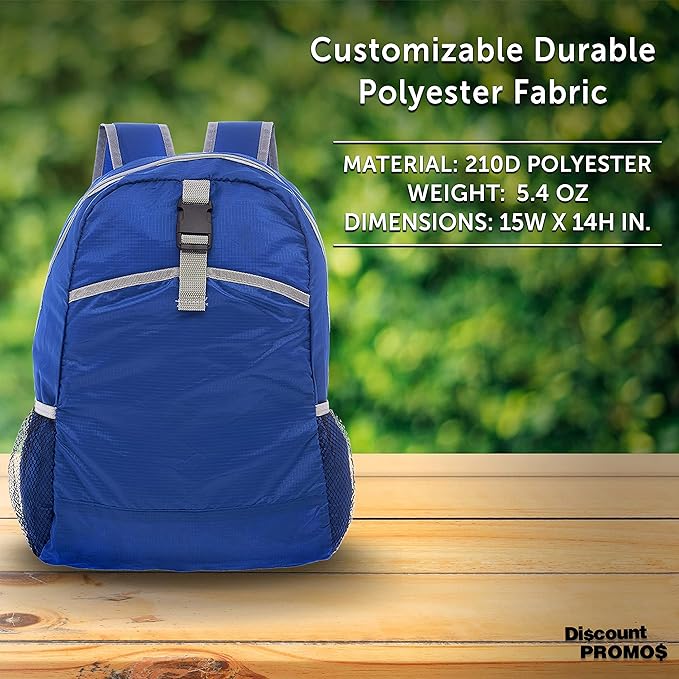 DISCOUNT PROMOS Lightweight Travel Packable Backpacks Set of 6, Bulk Pack - Perfect for Camping, Outdoor Sports - Blue