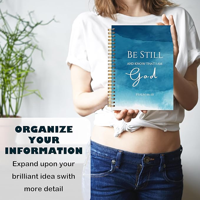 BearCake Be Still and Know That I am God Christian Notebook Journal, Christian Gifts for Women, Bible Notebooks for Note Taking, Bible Journaling Notebook, Blue Hardcover Spiral Notebook 5.5x8.3
