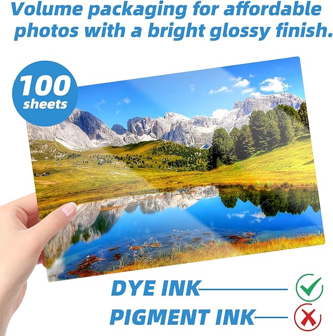 Uinkit Glossy Inkjet Photo Paper 8.5X14 Inches 48lb 100 Sheets Legal Size Professional Glossy Photographic Paper Compatible with Inkjet Printer Use DYE INK 180gsm
