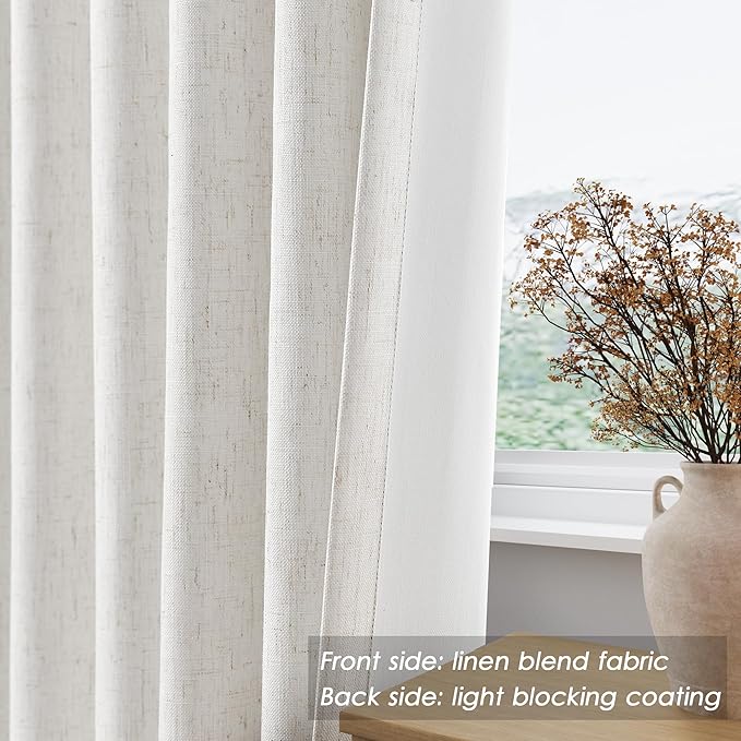 Nanspring Cream 100% Blackout Curtains 63 inches Long Back Tab Rod Pocket Thermal Insulated Textured Short Blackout Curtains 2 Panels Set Neutral Modern Farmhouse Room Darkening Curtains 52x63