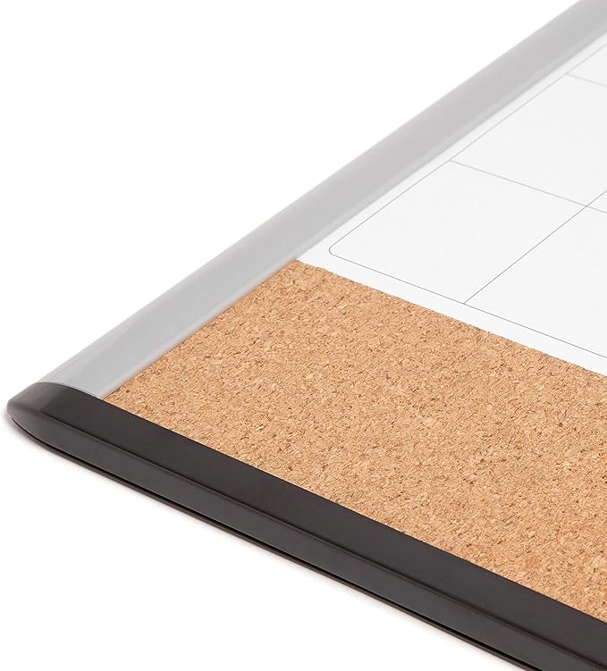 U Brands 3-in-1 Magnetic Dry Erase Calendar White Board, Black and Gray Frame, Magnet and Marker Included, 16" x 20" (6712U00-01)