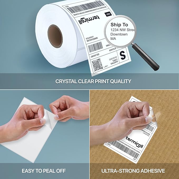 4x6 Direct Thermal Labels - Non-Perforated - 350 Labels/Roll - Compatible with Most Direct Thermal Printers Rollo, Zebra - Strong Adhesive, BPA-Free, Commercial Grade (4"x6", 350, Count)