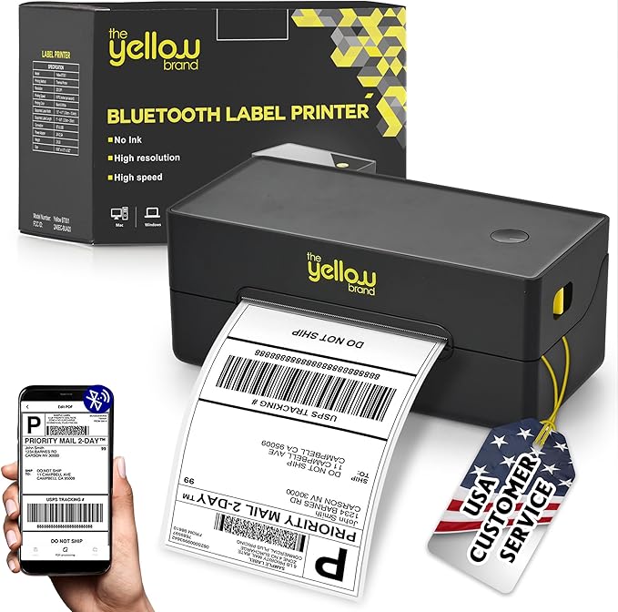 Label Printer, Bluetooth Thermal Printer, 4x6 Shipping Label Printer, Thermal Label Printer Desktop or Phone, Compatible with iPhone, Android, Windows, Mac, Chromebook, Amazon, Ebay, UPS.USPS (Black)