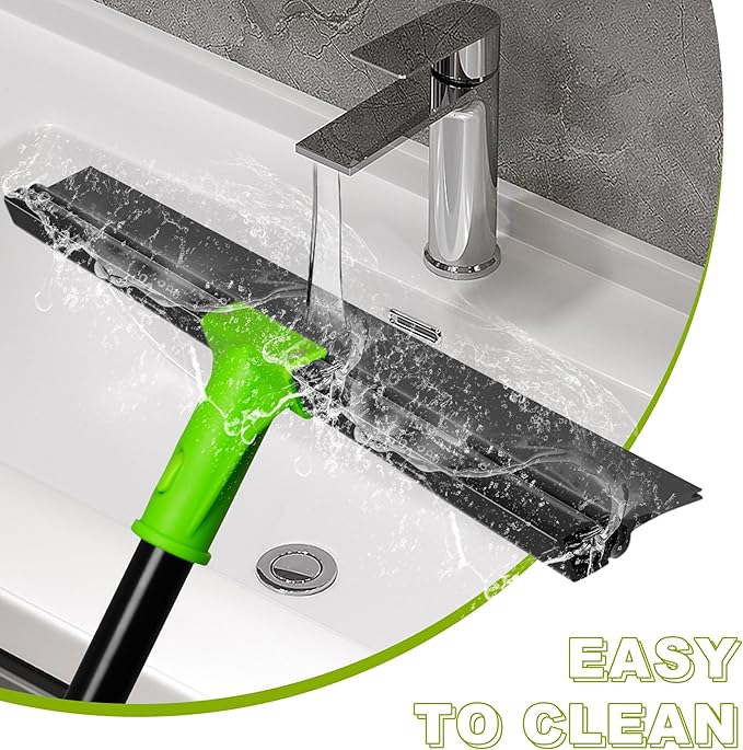 DALIPER Rubber Floor Squeegee with 24” Heavy Duty Silicone Rubber Scraper Head and 60” Long Adjustable Handle, Shower Squeegees for Concrete Floor, on Multi-Surface Tile Glass Pool Garage Cleaning